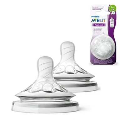 Image of Philips Avent Natural Teat, 1 Month+, Slow Flow, Anti Colic, Pack of 2 SCF042/27 Count (Pack 1)