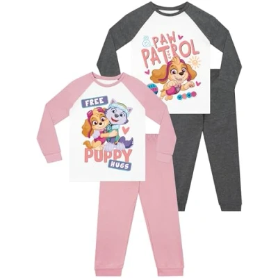Image of Paw Patrol Pyjamas 2 Pack Girls Everest And Skye Pjs For Multicolour 7 8 Years