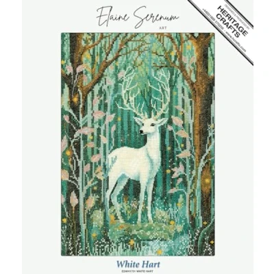 Image of Heritage Crafts White Hart Stag Counted Cross Stitch Evenweave Kit Elaine Serenum