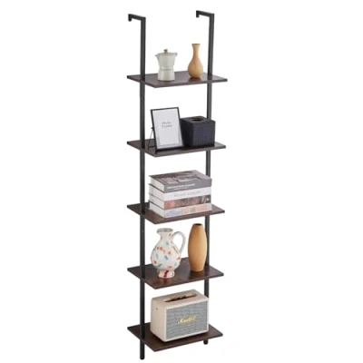 Image of VEVOR Industrial Square Pipe Shelf, 5 Tier 15.6x11.8in, Wall Mount Floating Rustic Wood Shelves Bracket Display Bookshelf,Storage Rack Sundries Holder for Kitchen Bedroom Bathroom Living Room, Black