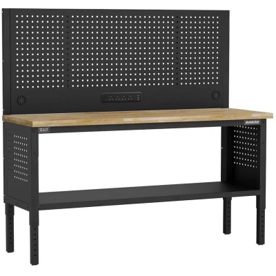 Image of Superline Pro Modular Workbench with Pegboard Back Panel Wooden Worktop 1830mm