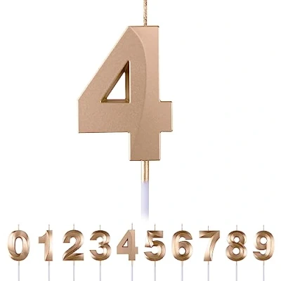 Image of 4th Birthday Number Candles,3D Champagne Candle,Number 4 Candle for Party Cake Topper Decorations Boys Girls Anniversary Supplies