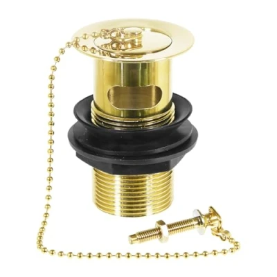 Image of SPARES2GO Sink Basin Waste Luxury Slotted Brass Overflow Plug with Chain and Stay (40mm 1 1/4&quot;, Gold Finish)