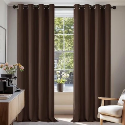 Image of Deconovo Energy Saving Curtains Thermal Insulated Eyelet Blackout for Living Room Chocolate W55 x L82 One Pair