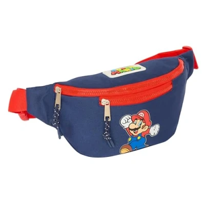 Image of Super Mario World Waist Bag with External Pocket, Ideal for Youth and Children of Different Ages, Comfortable Versatile, Quality Resistance, 23 x 9 12 cm, Navy Blue, navy, Estándar, Casual