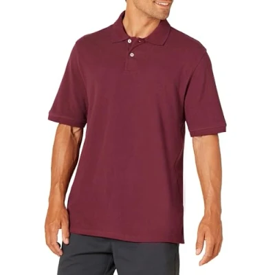 Image of Amazon Essentials Men&#039;s Regular Fit Cotton Pique Polo Shirt (Available in Big &amp; Tall), Burgundy, S