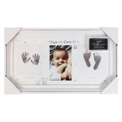 Image of Baby Handprint Footprint Photo Keepsake Frame with Ink Pad