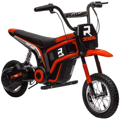 Image of HOMCOM 24V Kids Electric Motorbike with Twist Grip Throttle, Music, Horn, 12&quot; Pneumatic Tyres, Max Speed 16km/h, for Ages 8 12 Years Red