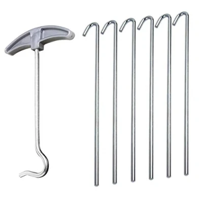 Image of Merriway BH06452 (7 Pcs) Tent Peg Puller &amp; Pegs Contains 6 x 230mm Pegs, Multicolour