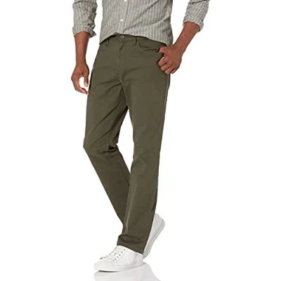 Image of Amazon Essentials Men&#039;s Straight Fit 5 Pocket Comfort Stretch Chino Trousers (Previously Goodthreads), Olive, 34W / 30L