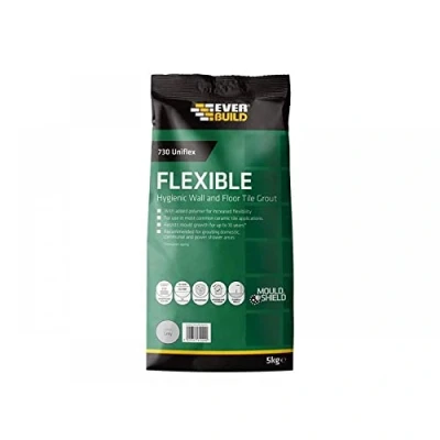 Image of Everbuild 730 Universal Flexible Hygienic Wall and Floor Tile Grout For Use With Joints Up to 15mm Wide Grey 5kg