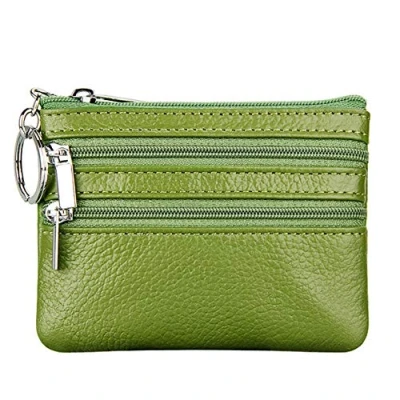 Image of Women&#039;s Genuine Leather Coin Purse Mini Pouch Change Wallet with Keychain,green