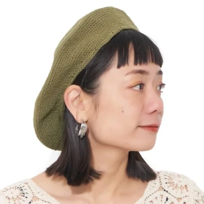 Image of Knit Beanie Hats for Women &amp; Men&#039;s Berets, 100% Cotton Crochet Cap Handmade French Beret Summer Winter, Khaki