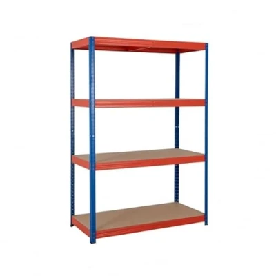 Image of BiGDUG Essentials Industrial Shelving Unit 4 Tier Racking 178cm High Steel 300kg UDL Per Shelf Blue &amp; Orange (178h x 120w 60d cm)