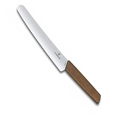 Image of Victorinox Swiss Modern, Bread and Pastry Knife, Extra Sharp Blade, Wavy Edge, 22 cm, Stainless Steel, Brown