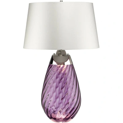 Image of Lena 2 Light Large Plum Table Lamp with Off White Shade, tinted Glass , E27