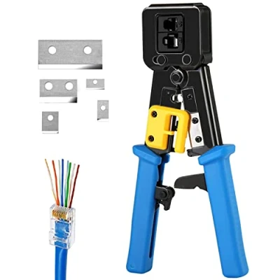 Image of Solsop RJ45 Crimp Tool Pass Through Cat5 Cat5e Cat6 Crimping for RJ45/RJ12 Regular and End connectors