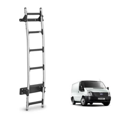 Image of Rhino Rear Door Ladder for Ford Transit Van Fits 2000 2014 [Low Roof]? 6 Anti Slip Steps ? 120kg Support