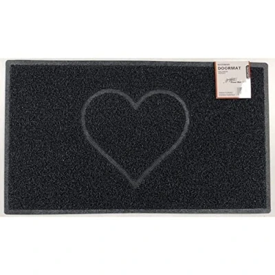 Image of Nicoman Heart Embossed Shape Entrance Door Mat Dirt Trapper Jet Washable Doormat Drainage Outdoor Use Only (Small, Black, 60 x 40cm)