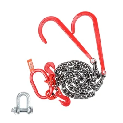 Image of VEVOR G80 V Bridle Chain, 3/8&quot; x 3&#039; Towing Chain with 15&quot; J Hooks and Grab Hooks, Heavy Duty Transport Tow 15600 lbs Safe Working Load for Flatbed Trailer Wrecker Recovery