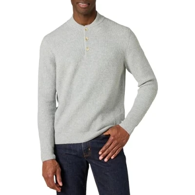 Image of Amazon Essentials Men&#039;s Long Sleeve Soft Touch Henley Jumper, Medium Grey Heather, XXL