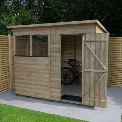 Image of 7&#039; x 5&#039; Forest Beckwood 25yr Guarantee Shiplap Pressure Treated Pent Wooden Shed (2.26m 1.7m)