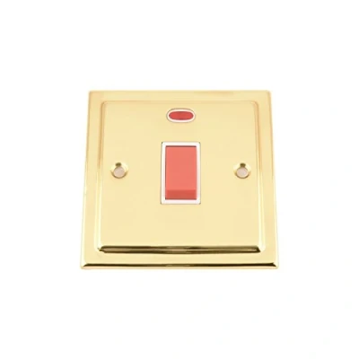 Image of Cooker Oven Switch w/Neon 45 Amp Victorian Polished Brass White Insert