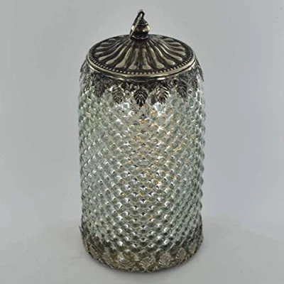 Image of Prezents.com LED Lantern Silver Tall Moroccan Style Light Battery Powered Gift Idea H20.5cm