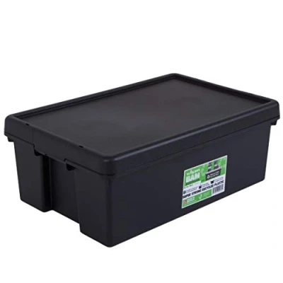 Image of Wham 4 x Bam Heavy Duty Recycling Box 36 Litres with Lid 59.5 39 21.5 cm Black