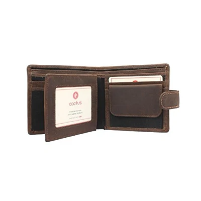 Image of Cactus Bi Fold Canvas Wallet with Leather Trim and RFID Protection 183_81 Black