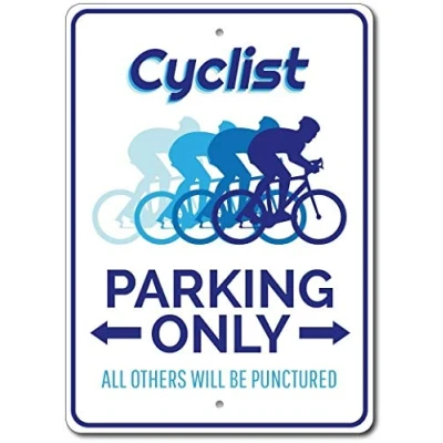 Image of Cyclist Gift Parking Sign Decor Aluminum Tin 8x12 inch
