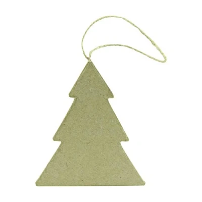 Image of Décopatch Ref NO026O Flat Christmas Tree Bauble Papier Maché Object to Decorate 1 x 7 8cm with Papers &amp; PaperPatch Glue, Glitter, Paints