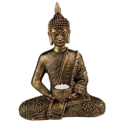 Image of Something Different Large Thai Buddha tealight holder, gold, bronze