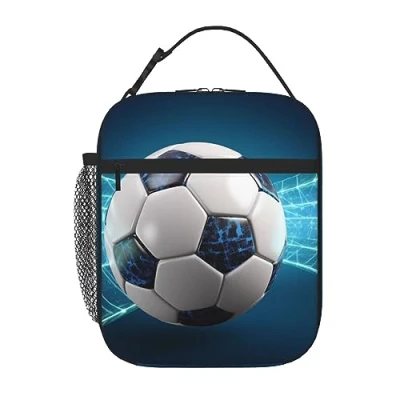 Image of DOFFO Soccer Sports Ball Printed Insulated Lunch Bag Adults Cooler Pack Tote Reusable Leakproof Portable Bags for Women Men Box Work