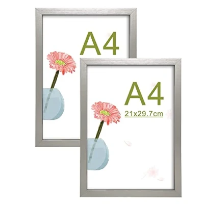 Image of (Pack of 2) A4 Silver Photo Frame, Wall Mount or Table Top, Picture Certificate Freestanding and Mountable