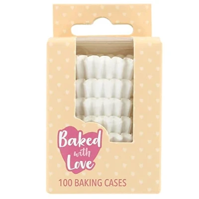 Image of Baked with Love White Mini Cupcake Cases, 30mm Baking Cups, Greaseproof Paper Cases for Muffins, Fairy Cakes, and Cupcakes, Pack of 100, 650542