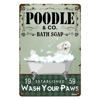Image of Bathroom Tin Signs Poodle Dog Wash Your Paws Metal Sign Vintage Home Farmhouse Wall Decor Funny Art 8x12 Inches