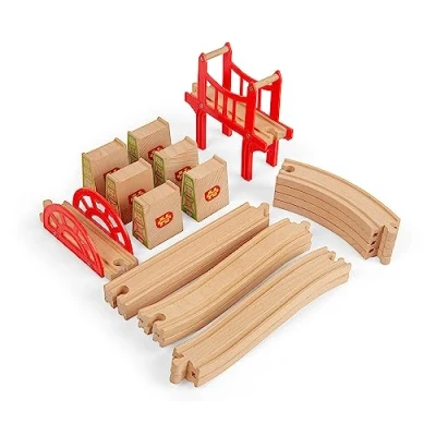 Image of Bigjigs Rail Bridge Expansion Set 25 Piece Wooden Train Track Pack for Sets, Quality Accessories, Compatible with most major Railway Brands