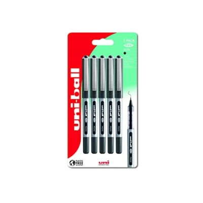 Image of Uni ball UB 150 Eye Black Rollerball Pens. Premium Micro 0.5mm Ballpoint Tip for Super Smooth Handwriting, Drawing, Art, Crafts and Colouring. Fade Water Resistant Liquid Ink. 5 Pack