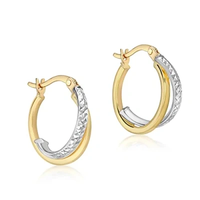 Image of Carissima Gold Women&#039;s 9 ct Two Colour Diamond Cut Thin Creole Earrings
