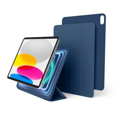 Image of elago Magnetic Folio case Compatible with iPad 10th Generation [10,9 inch] Back Plate can be Attached to Metal Materials, Apple Pencil and elago’s (Blue)