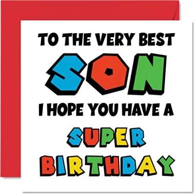 Image of Fun Birthday Cards for Son Super Happy Card from Mum or Dad, Video Game Gifts, 145mm x Gamer Greeting Gift