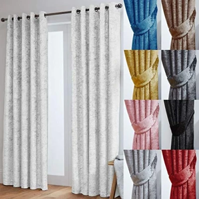 Image of John Aird Crushed Velvet Fully Lined Eyelet Curtains (White, 66&quot; Wide x 72&quot; Drop)