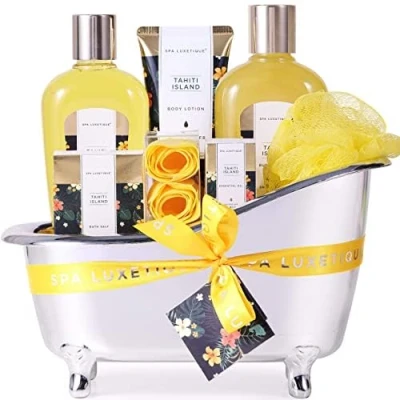 Image of Gift Sets for Women Spa Luxetique Set, 8pcs Tahiti Island Bath with Essential Oil, Body Lotion, Bombs, Pamper Gifts Women, Mum, Birthday Her, Christmas