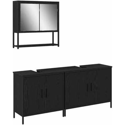 Image of vidaXL 3 Piece Bathroom Furniture Set Black Oak Engineered Wood