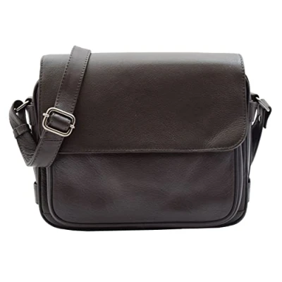 Image of Womens Cross Body Real Leather Messenger Bag Flap Over Organiser ASST Colours HOL325 (Brown)