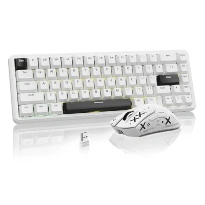 Image of ATTACK SHARK Rapid Trigger Gaming Keyboard &amp; Mouse Combo, X65 HE Wired Magnetic Switch and R1 Wireless 59g Superlight w/Anti Slip Grip (8000Hz, RT 0.01mm, RGB, 65hrs Battery) White