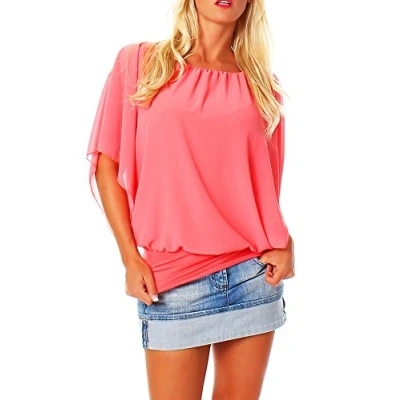 Image of Malito Elegant Blouse Tunic Top T Shirt Loose Longsleeve Slim Fit Skinny Straight Oversized 6296 Women One Size (Light red)