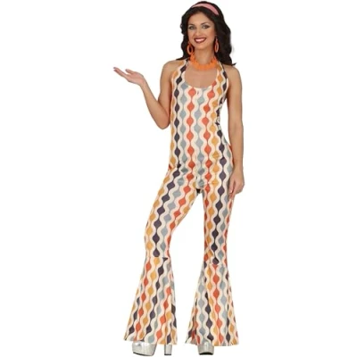 Image of FIESTAS GUIRCA 70s Disco Girl Fancy Dress Women 60s Bell Bottoms Jumpsuit Hippie Costumes for Size S 8 10