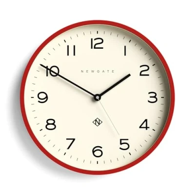 Image of NEWGATE® Echo Number Three a modern wall clock with minimalist graphic dial and contemporary straight cut case. (Red)